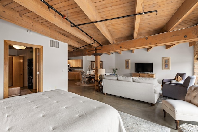 404 Washington Ave N Unit 504, Minneapolis, MN 55401 - bedroom with wooden ceiling with exposed beams and track lighting