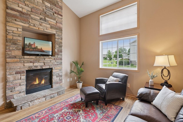 17829 66th Ave N, Maple Grove, MN 55311 - living room featuring a stone fireplace and wood finished floors