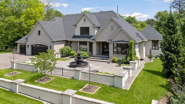 9320 Abigail Ct, Inver Grove Heights, MN 55077 - french country home featuring a shingled roof, brick siding, and driveway