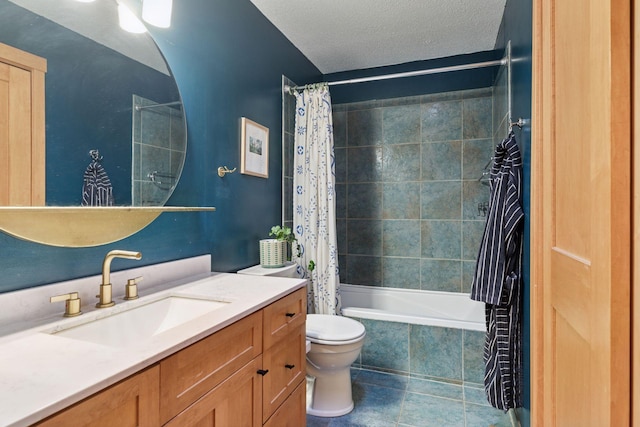 164 Wendy Ct, Shoreview, MN 55126 - full bathroom featuring vanity, tiled shower / bath combo, toilet, and a textured ceiling