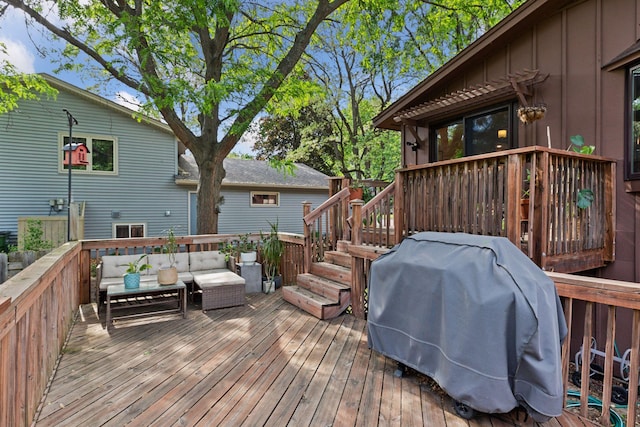 164 Wendy Ct, Shoreview, MN 55126 - wooden terrace with area for grilling and an outdoor living space