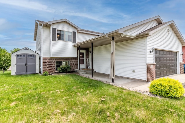250 18th Ave SE, Saint Joseph, MN 56374 - split level home with an attached garage, brick siding, a front lawn, and driveway