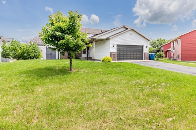 250 18th Ave SE, Saint Joseph, MN 56374 - ranch-style house with an attached garage, brick siding, driveway, and a front lawn