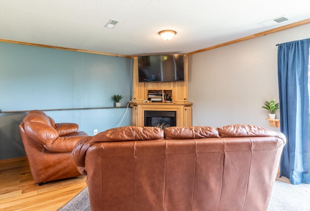 250 18th Ave SE, Saint Joseph, MN 56374 - living area featuring crown molding, light wood-style floors, and a glass covered fireplace