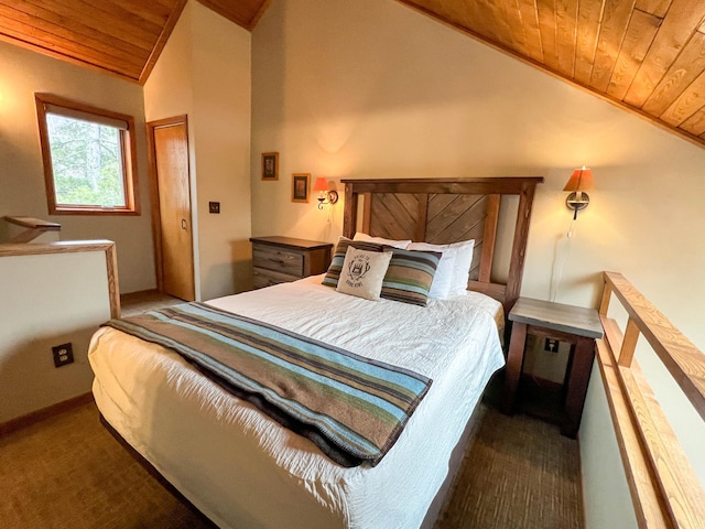529 Moose Mountain Dr, Lutsen Twp, MN 55615 - carpeted bedroom with wood ceiling and lofted ceiling