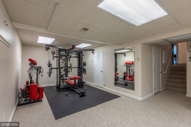 2226 Whispering Trl, Eagan, MN 55122 - exercise area featuring a paneled ceiling, baseboards, and carpet floors