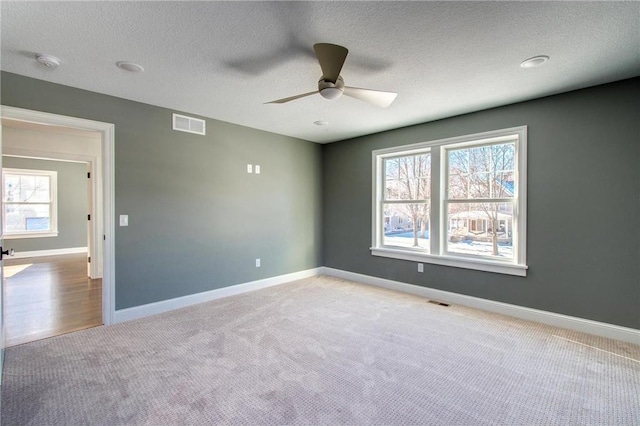 TBB403 College St, Northfield, MN 55057 - empty room featuring light colored carpet, a ceiling fan, a smoke detector, a textured ceiling, and baseboards