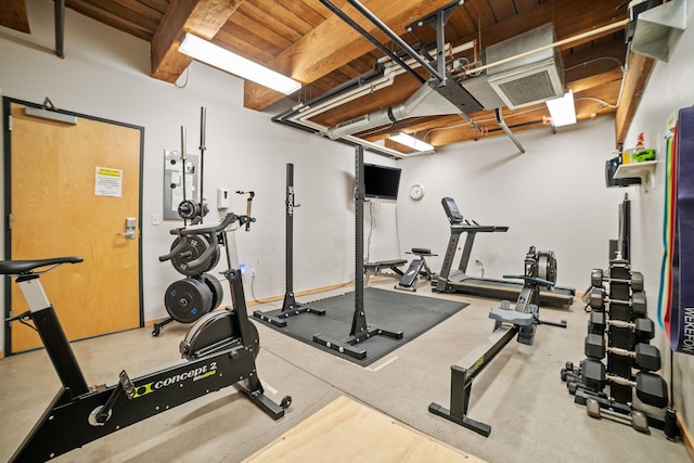 406 Wacouta St Unit 601, Saint Paul, MN 55101 - exercise area featuring wood ceiling