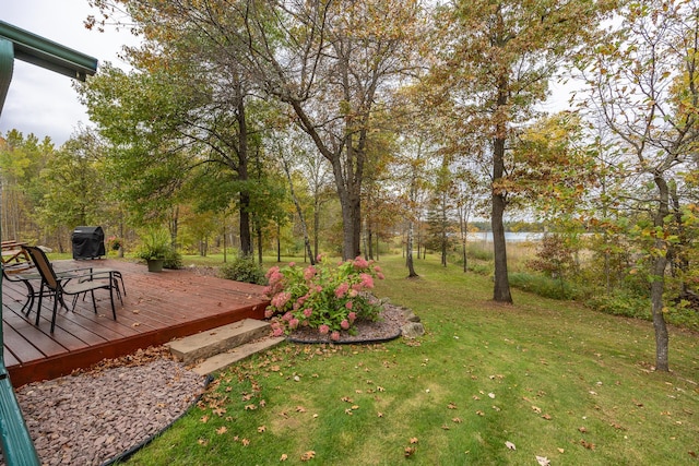 1087 Horseshoe Dr NW, Backus, MN 56435 - view of grassy yard with a deck with water view