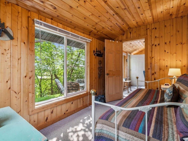 30202 Circle Dr, Breezy Point, MN 56472 - carpeted bedroom with vaulted ceiling, wood walls, and wooden ceiling