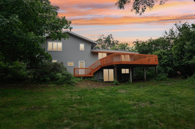 11600 Oberlin Rd, Minnetonka, MN 55305 - back of house featuring a wooden deck, a lawn, and stairway