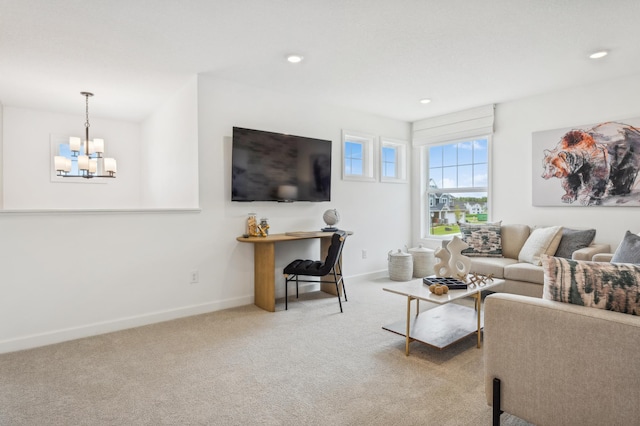 9874 49th St NE, Saint Michael, MN 55376 - living area featuring carpet flooring, a chandelier, baseboards, and recessed lighting