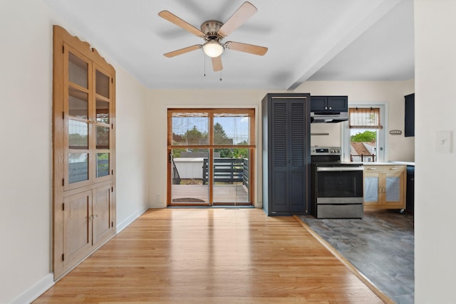 5257 27th Ave S, Minneapolis, MN 55417 - unfurnished dining area with plenty of natural light, light wood-type flooring, ceiling fan, and baseboards