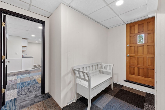 5257 27th Ave S, Minneapolis, MN 55417 - foyer entrance with a paneled ceiling, recessed lighting, baseboards, and dark colored carpet