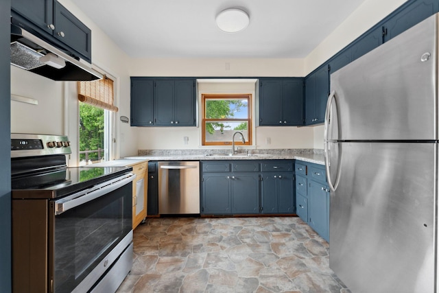 5257 27th Ave S, Minneapolis, MN 55417 - kitchen featuring appliances with stainless steel finishes, a sink, under cabinet range hood, and plenty of natural light