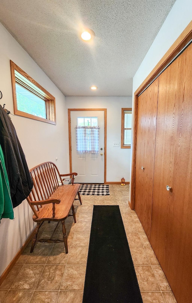 509 Clyde St, West Concord, MN 55985 - foyer entrance with a textured ceiling, baseboards, light tile patterned floors, and recessed lighting