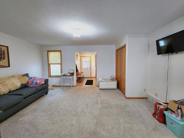 509 Clyde St, West Concord, MN 55985 - living area with carpet, a textured ceiling, and baseboards