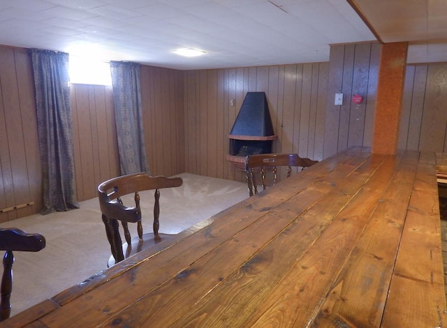 1052 36th Ave N, Saint Cloud, MN 56303 - dining area featuring wood walls and carpet floors