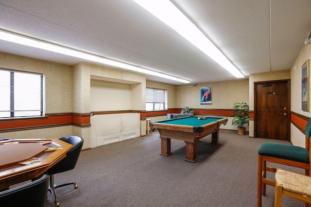 6670 Vernon Ave S Unit 301, Edina, MN 55436 - game room with billiards table, carpet flooring, and a textured ceiling