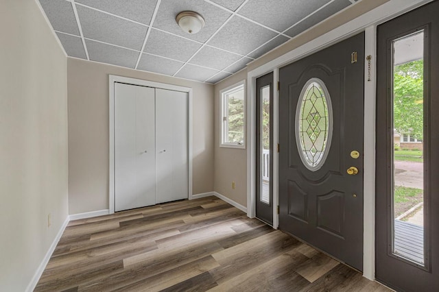 2939 Linden Ave, Slayton, MN 56172 - foyer entrance with a drop ceiling, baseboards, and wood finished floors