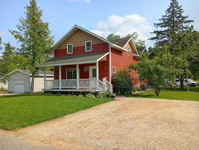 232 2nd St NW, Menahga, MN 56464 - view of front facade featuring a porch, driveway, a front yard, and a shingled roof