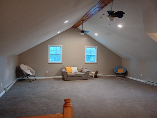 232 2nd St NW, Menahga, MN 56464 - unfurnished room with a ceiling fan, recessed lighting, a baseboard radiator, and carpet floors