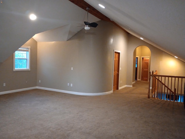 232 2nd St NW, Menahga, MN 56464 - spare room with carpet, ceiling fan, arched walkways, and recessed lighting