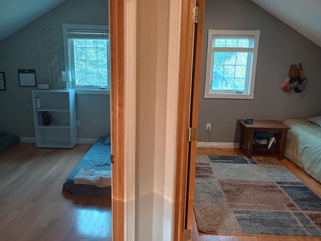232 2nd St NW, Menahga, MN 56464 - bedroom with vaulted ceiling and wood finished floors