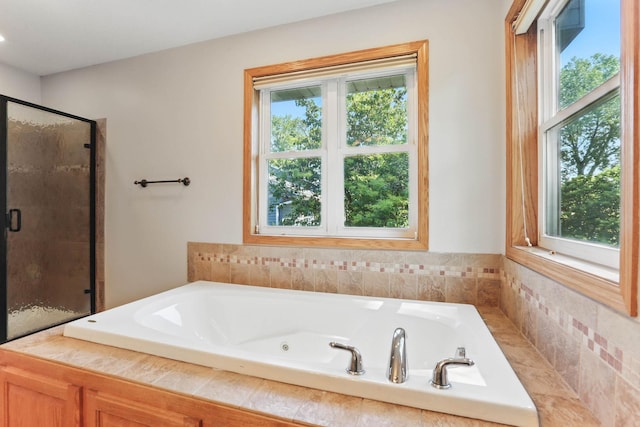 11001 Quincy Blvd NE, Blaine, MN 55434 - bathroom featuring healthy amount of natural light, a tub with jets, and a shower stall