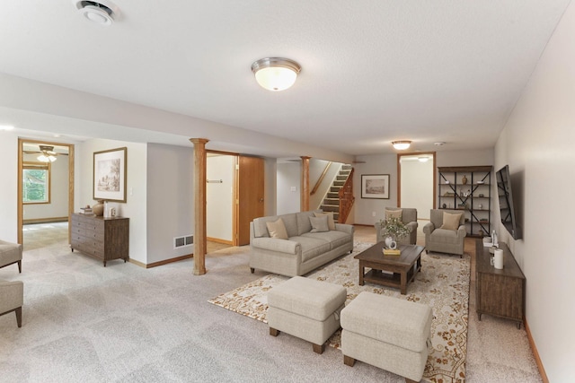 11001 Quincy Blvd NE, Blaine, MN 55434 - carpeted living room with stairway and baseboards