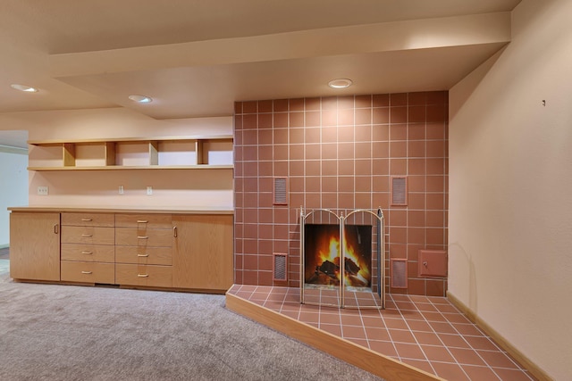 398 Riverside Ave S, Sartell, MN 56377 - unfurnished living room with a fireplace, recessed lighting, and carpet floors