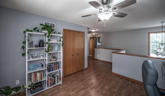 15608 Fjord Ave, Apple Valley, MN 55124 - office area with wood finished floors, ceiling fan, a textured ceiling, and baseboards