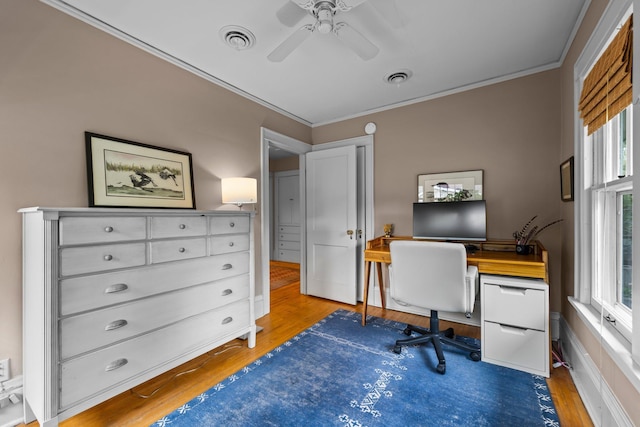4817 Emerson Ave S, Minneapolis, MN 55419 - office space featuring ornamental molding, ceiling fan, and wood finished floors
