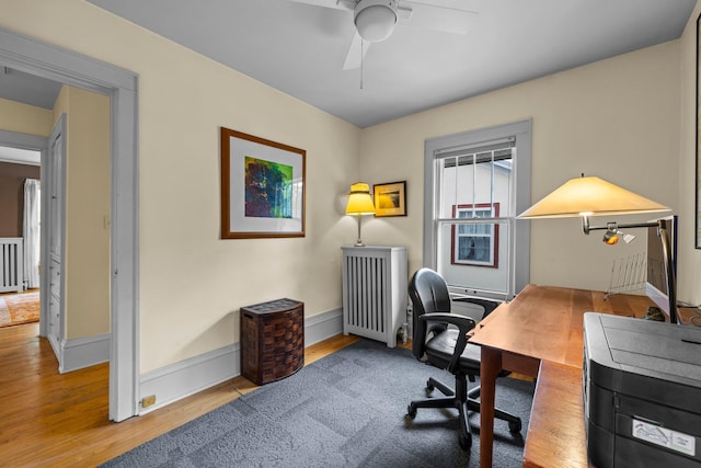 4817 Emerson Ave S, Minneapolis, MN 55419 - home office with ceiling fan, wood finished floors, and radiator