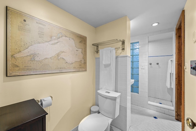 4817 Emerson Ave S, Minneapolis, MN 55419 - bathroom featuring a walk in shower, recessed lighting, and tile patterned floors