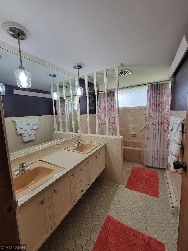 109 Jackson St W, Eagle Bend, MN 56446 - full bath with double vanity and shower / bath combination with curtain