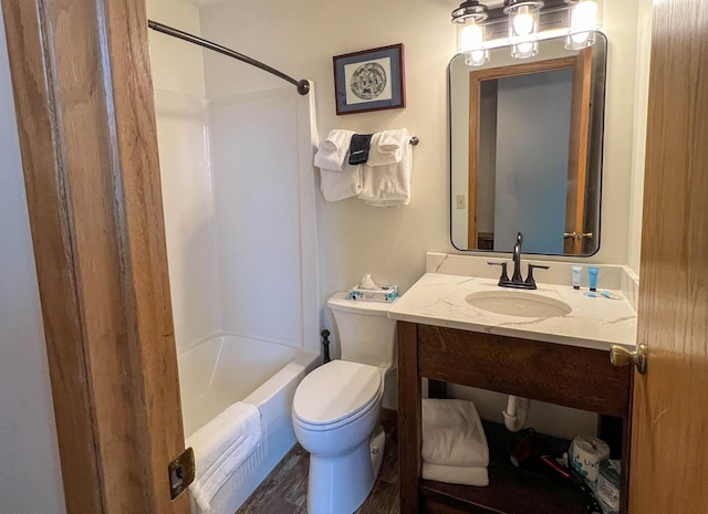 122 Bridge Run Ln Unit A, Lutsen Twp, MN 55615 - bathroom with toilet, bathtub / shower combination, vanity, and wood finished floors