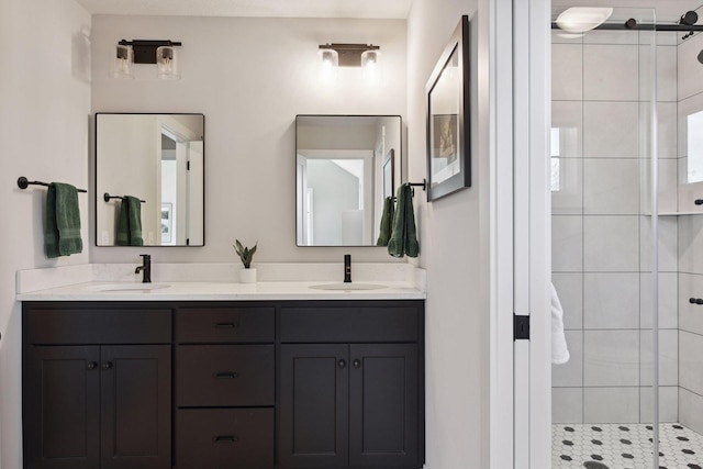 3100 Island View Dr, Mound, MN 55364 - bathroom featuring double vanity and a shower stall