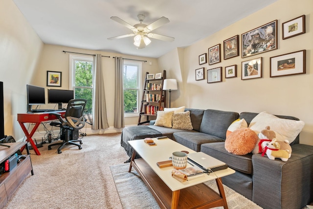 662 24th Ave NE, Minneapolis, MN 55418 - living area featuring a ceiling fan, an office area, and carpet