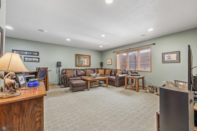 117 50th Ave E, Fargo, ND 58078 - living area featuring a textured ceiling, recessed lighting, and carpet