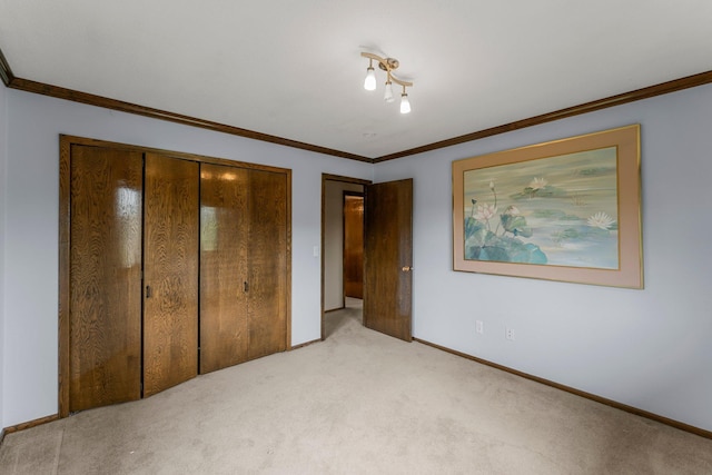 7567 Lent Trl, Lent Twp, MN 55079 - unfurnished bedroom with light colored carpet, crown molding, and a closet