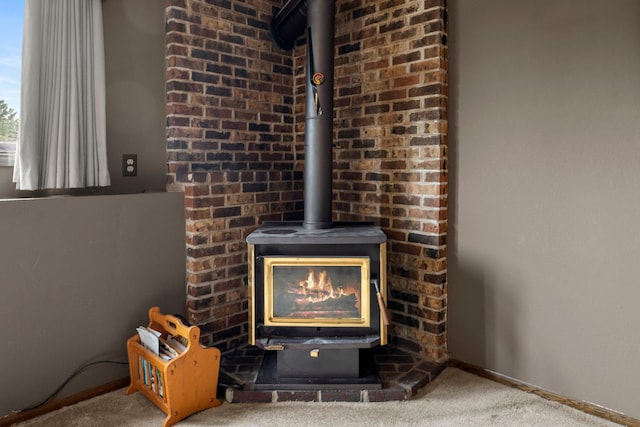 7567 Lent Trl, Lent Twp, MN 55079 - detailed view of a wood stove and carpet
