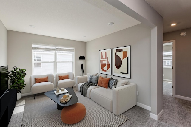 1549 143rd St E, Rosemount, MN 55068 - carpeted living room featuring healthy amount of natural light, baseboards, and recessed lighting