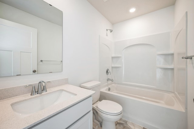 1549 143rd St E, Rosemount, MN 55068 - bathroom with toilet, vanity, shower / bath combination, and recessed lighting