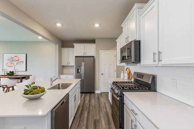 1549 143rd St E, Rosemount, MN 55068 - kitchen with appliances with stainless steel finishes, a sink, white cabinets, backsplash, and light countertops