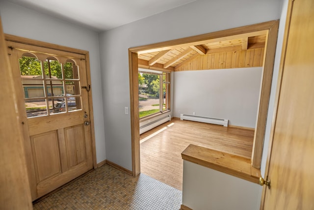 4922 Sheridan Ave S, Minneapolis, MN 55410 - foyer entrance featuring baseboard heating, wood ceiling, and baseboards