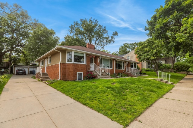 4922 Sheridan Ave S, Minneapolis, MN 55410 - view of front of property with brick siding, a chimney, a porch, and a front yard