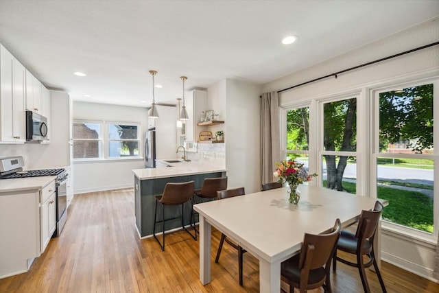 1372 Victoria St N, Saint Paul, MN 55117 - dining room with plenty of natural light, baseboards, light wood-style flooring, and recessed lighting