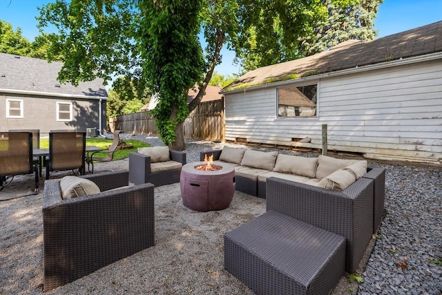 1372 Victoria St N, Saint Paul, MN 55117 - view of patio featuring an outdoor living space with a fire pit and outdoor dining area