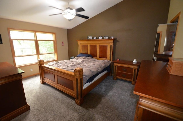 12207 285th St, Lindstrom, MN 55045 - carpeted bedroom with vaulted ceiling and a ceiling fan